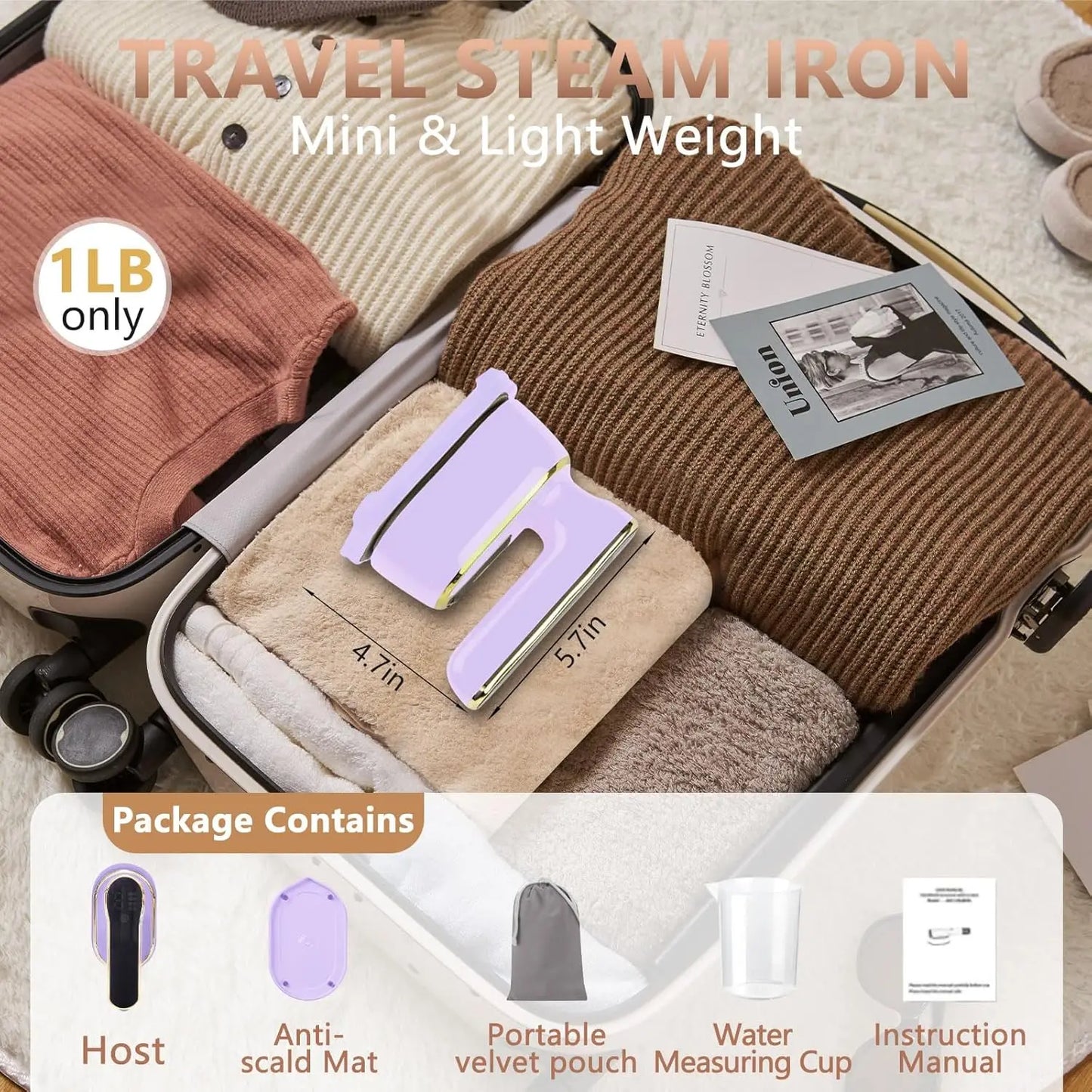 Handheld ironing machine (with steam brush), intelligent LCD electric rotary iron, portable mini iron for home and travel 6198-D