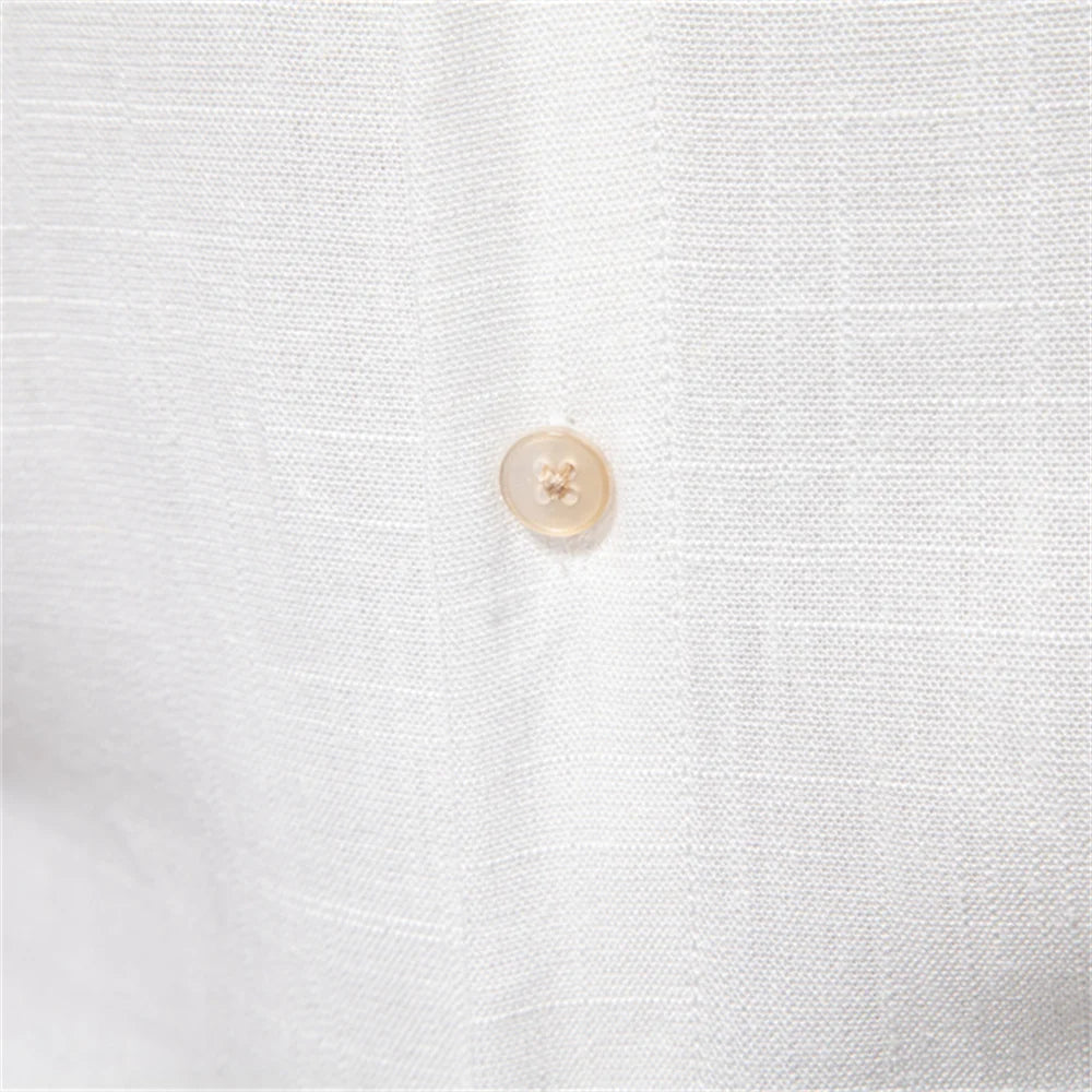 2025 New Design Men's Solid Color Linen Long Sleeve Shirt - Casual Button-Down Collar Shirt for Men