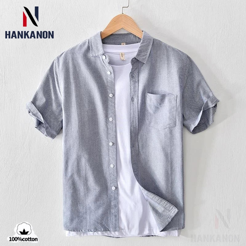 2024High-quality Men Solid Color Short-sleeve Shirts Made 100% Cotton, Suitable for Business  Casual Wear.M-3XL Loose Jacket