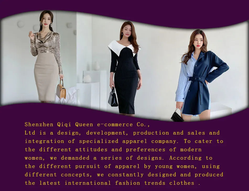 H Han Queen Hot sale Autumn Fashion Stand Collar Puff Sleeve Female Pencil bodycon Dress Slim Solid color Midi Casual Dresses