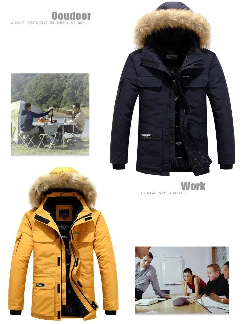 New Men Parkas Coat Windbreaker Big Pockets Wholesale Winter Parkas Men Thicken Coat Fur Hooded Jacket Overcoat Keep Warm Male