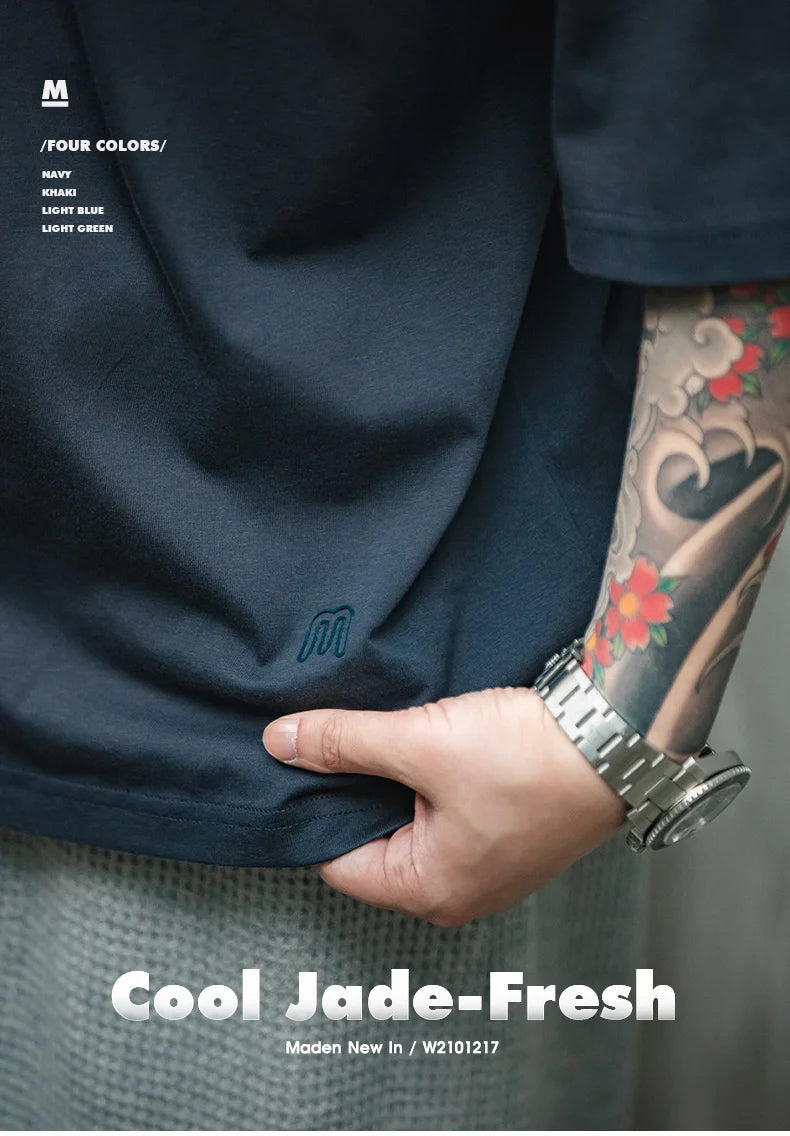 Maden Casual Cool-Touch Short Sleeve T-Shirt Men's Summer Breathable Loose Fit Crew Neck Tee Basic Versatile Solid Color Tops