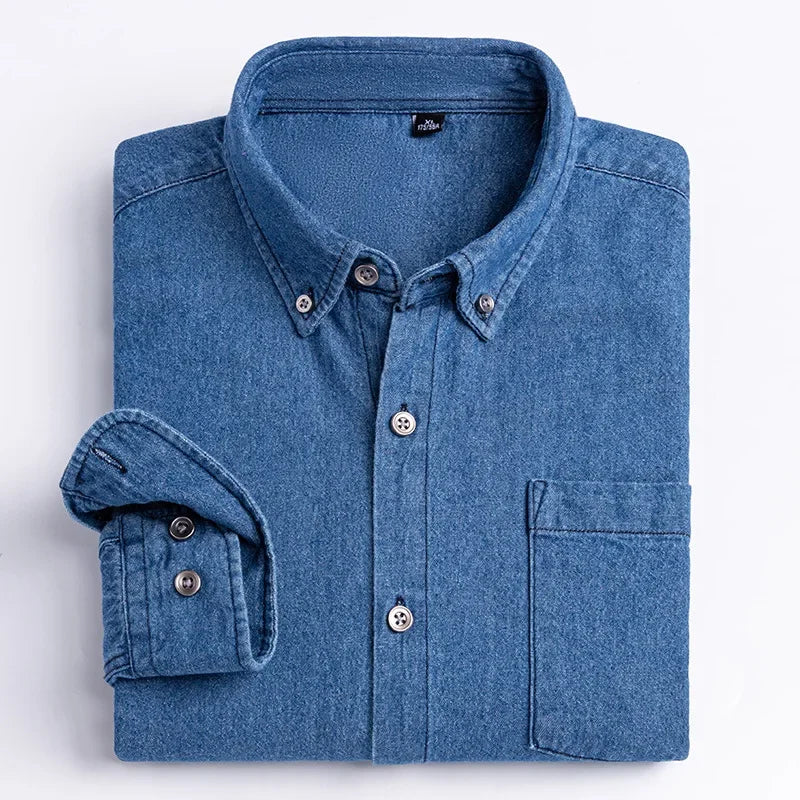 2023 Spring and Autumn Enzyme Washed Men's Long Sleeve Denim Shirt Pure Cotton Casual Fashion Outerwear Versatile Men's Clothing