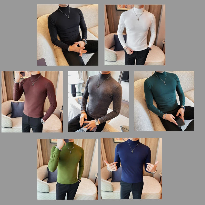 Men's T Shirts Autumn Winter New Turtleneck Long Sleeve T-Shirts For Men Clothing 2025 Slim Fit Casual Basic Tee Shirt Homme 4XL