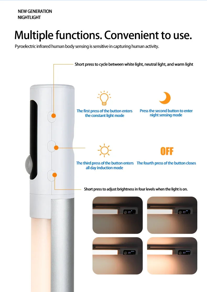 Motion Sensor Light Night Light USB Type C Rechargeable Lights Cabinet Lights For Kitchen Remote control Digital display LED