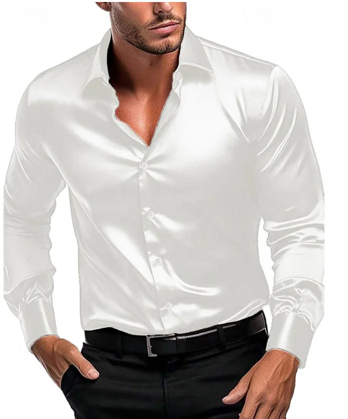 2023 New business gentleman social fashion design shirt top Men's satin party slim-fit dress shirt
