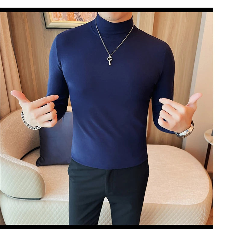 Men's T Shirts Autumn Winter New Turtleneck Long Sleeve T-Shirts For Men Clothing 2025 Slim Fit Casual Basic Tee Shirt Homme 4XL