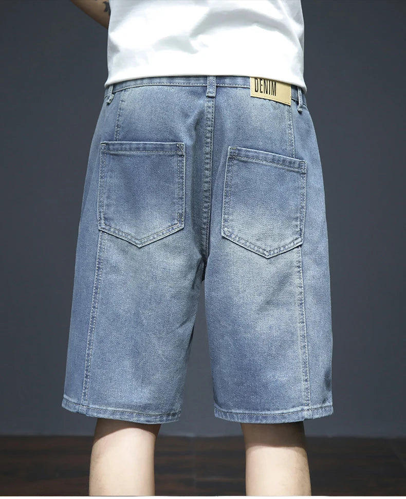 Summer Men's Blue Denim Shorts Y2k Cotton Loose Straight Ripped Fashion Shorts Men Korean Trendy Casual Streetwear Short Jeans