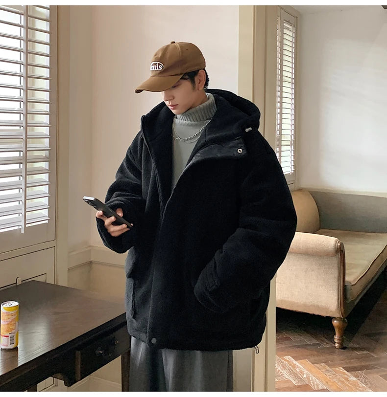 Winter Warm Coats for Men Top Grade Lamb Velvet Men's Jacket Casual Hooded Zipper Coats Fashion Warm Wool Jackets Thick Clothing