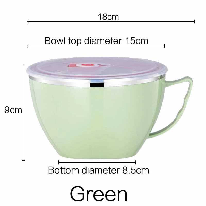 Portable Stainless Steel with Lid Instant Noodle Bowl Double Insulated Anti-scald Lunch Box Kitchen Supplies