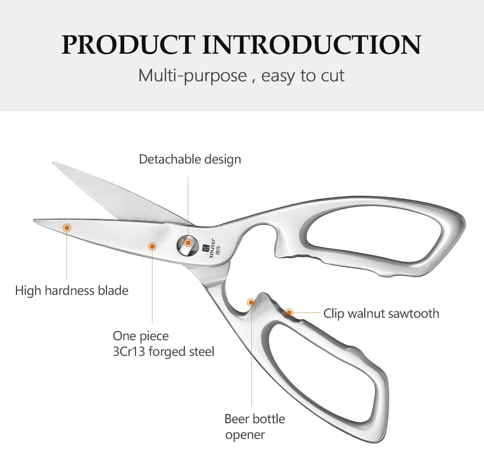 XINZUO Kitchen Scissors One Piece 3Cr13 Stainless Forged Steel Kitchen Powerful  Multi-Function Chicken Bone Kitchen Shears