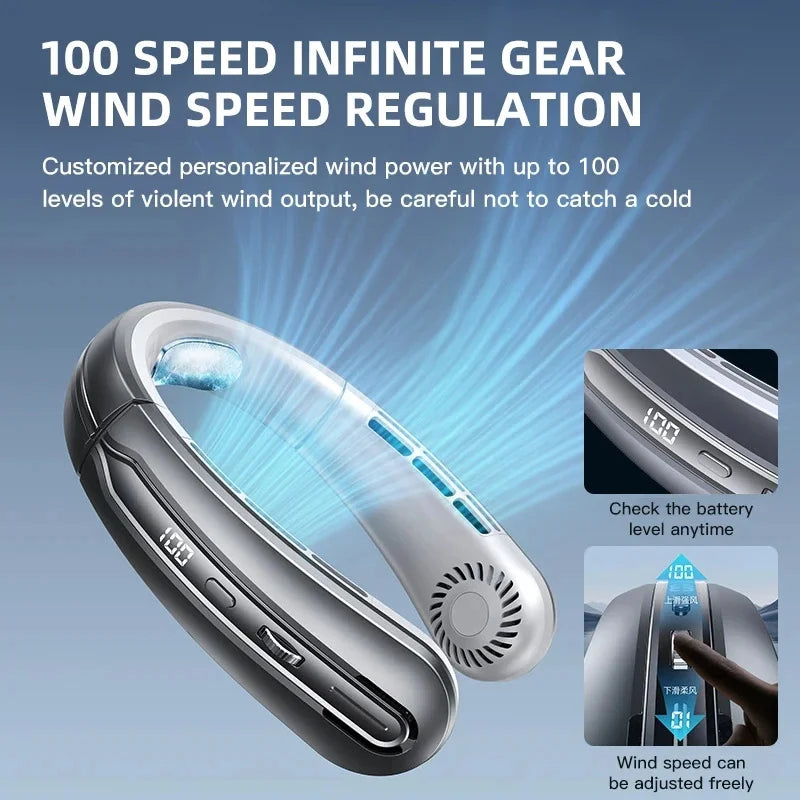 Xiaomi Youpin USB Hanging Neck Fan Portable Bladeless Mini Rechargeable Mute LED Digital Display Electric Fans Air Cooler New Mi