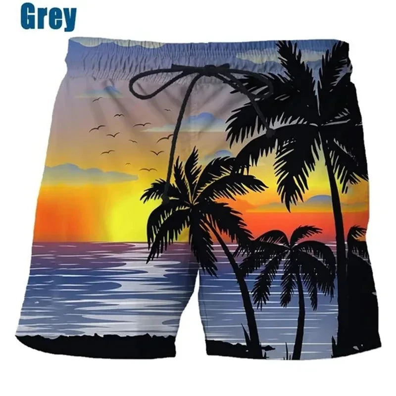 Coconut Tree Hawaiian Beach Shorts 3D Printing Summer Men's Casual Swimming Shorts High Elastic Quick Drying Pants Sport Pants