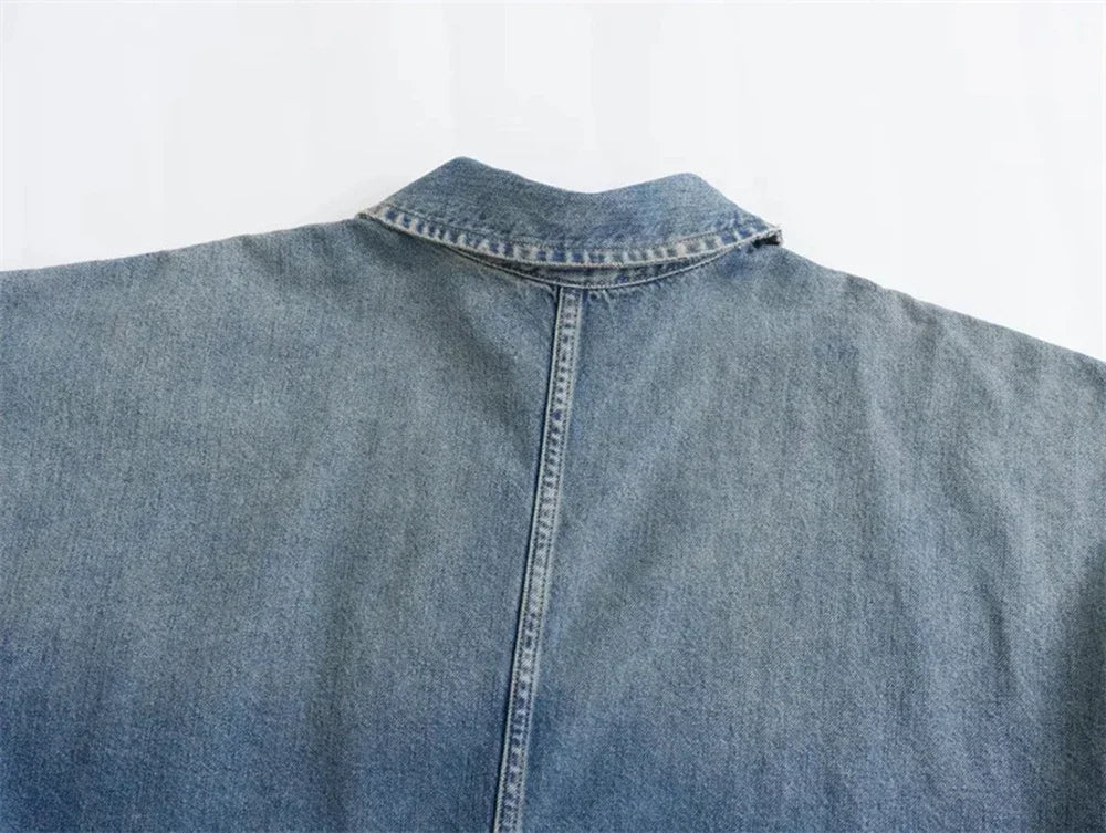 Women's Denim Dresses Lapel Zip Mini Long Sleeve Dresses Fashion Casual Loose Patch Pocket Party Commuter Denim Dresses