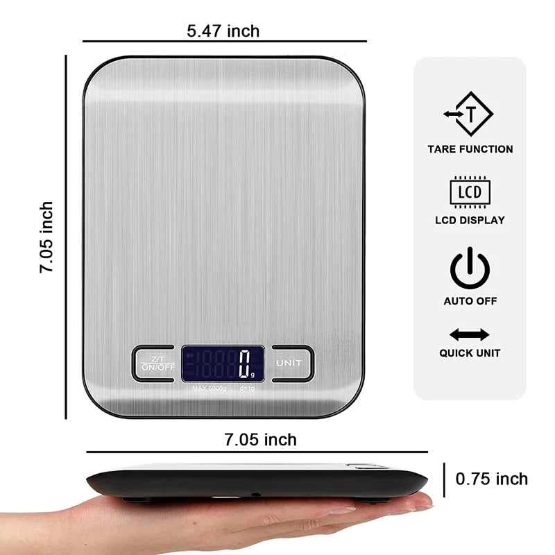 Electronic Digital Scales 5kg 10kg 1g  Weights Scale Stainless Steel  Food Balance Measure Tools LED Display Kitchen Scale
