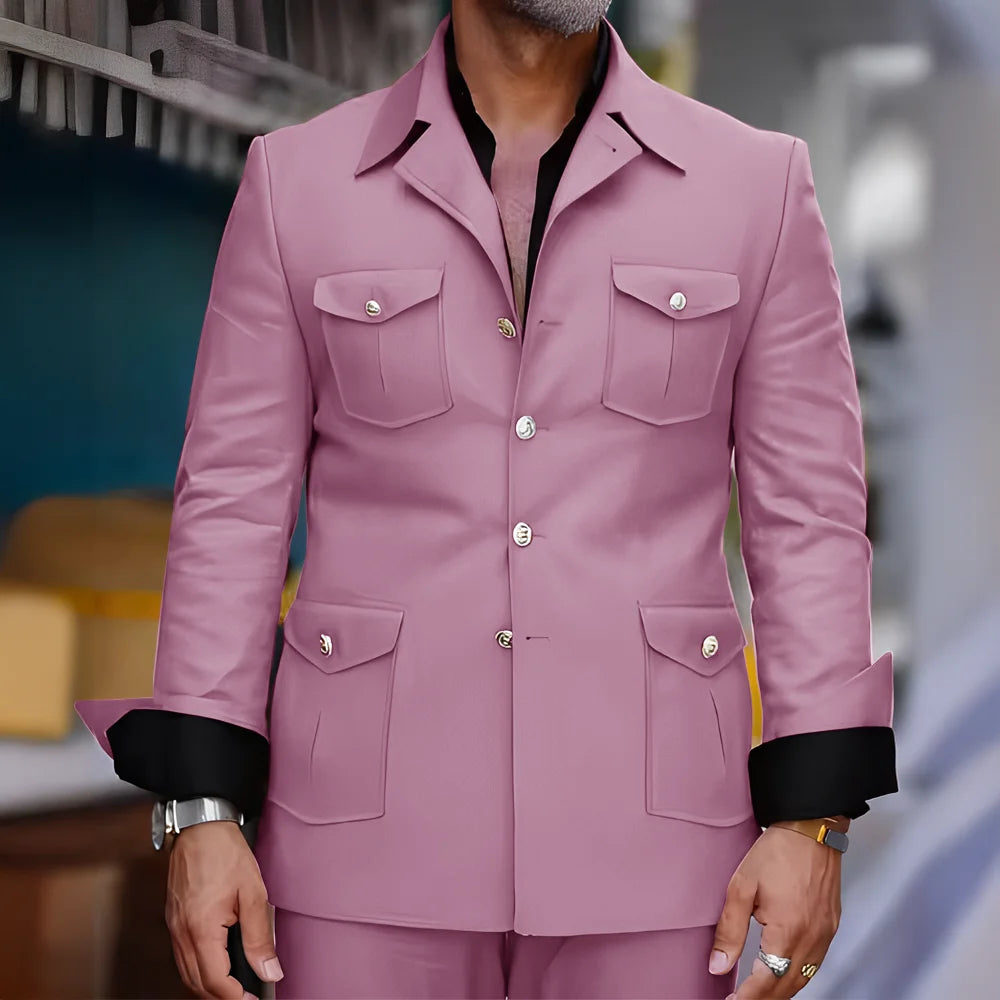 Tailored Casual Men Suits Orange 2 Pieces Set Safari Design Collar Autumn Coat Pant Business Designer Jacket Pant Men Prom Suits