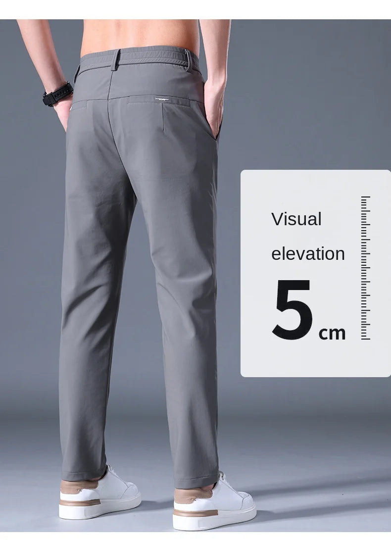 Summer Men's Casual Pants Thin Business Stretch Slim Fit Elastic Waist Jogger Korean Classic Blue Black Gray Brand Trousers Male