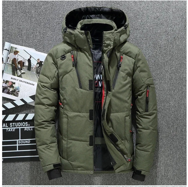 New Male Warm Hooded Windproof Winter Down Jacket Outerwear Men's Down Jacket Snow High Quality White Duck Thick Parkas