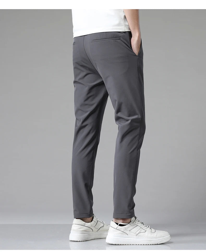 Summer Men's Casual Pants Thin Business Stretch Slim Fit Elastic Waist Jogger Korean Classic Blue Black Gray Brand Trousers Male