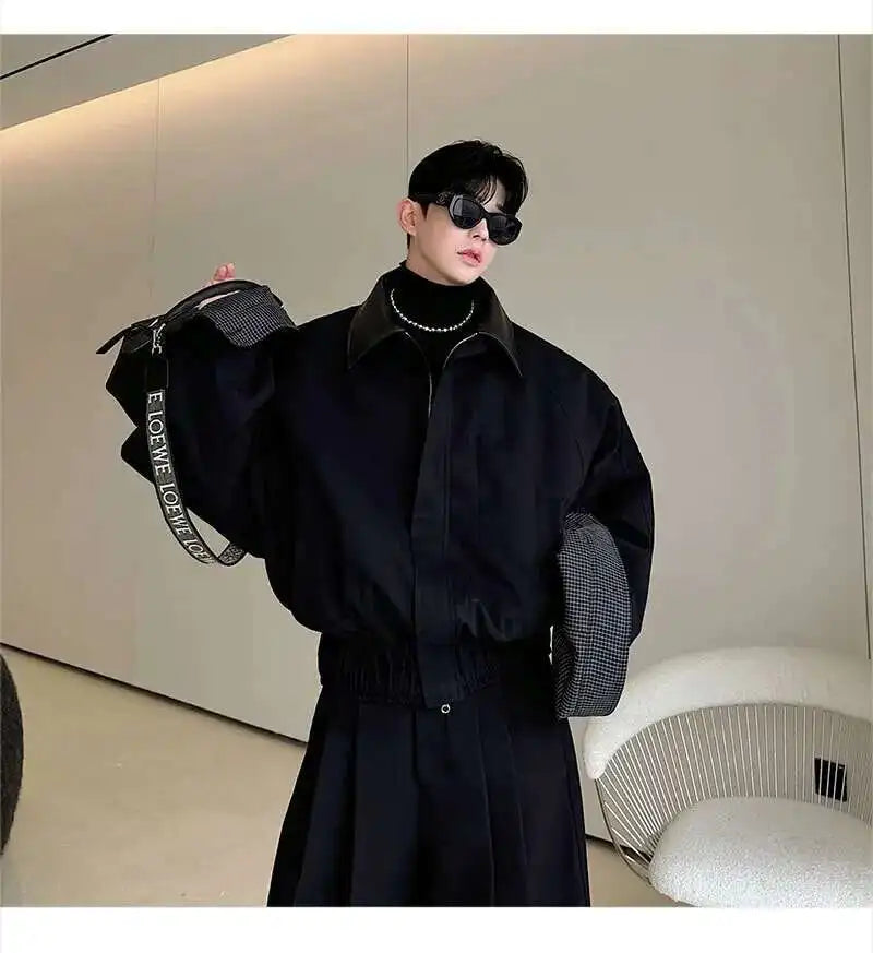 LUZHEN 2025 Spring Design Leather Collar Trendy Jacket Personalized Handsome Trendy Classy Versatile Color Contrast Tops LZ8146