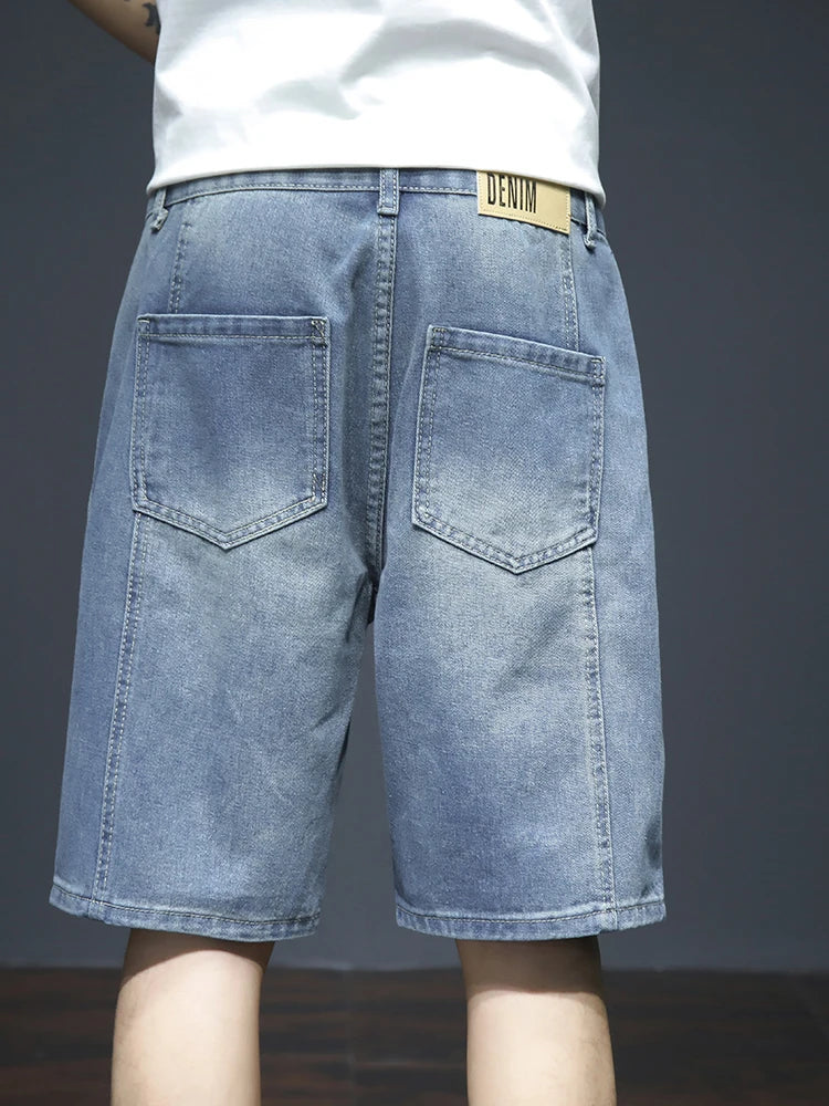 Summer Men's Blue Denim Shorts Y2k Cotton Loose Straight Ripped Fashion Shorts Men Korean Trendy Casual Streetwear Short Jeans
