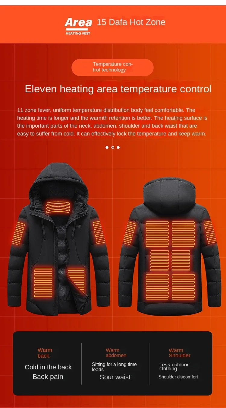 11 Zone Heating Jacket Vest Men Electric Heating Padded Jacket Usb Heating Clothes Outdoor Women Cold-proof Warm Ski Down Jacket