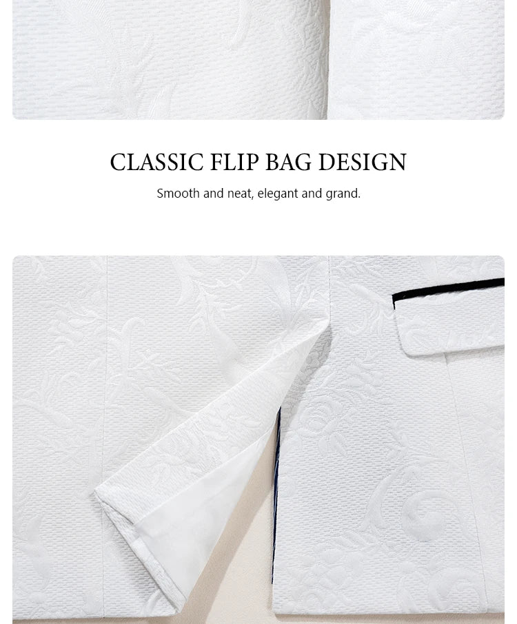 ST Cassy High Quality luxury Retro carving Party Dress Slim Fit Tuxedo Prom Suit Fashion white Male Groom Wedding three-piece