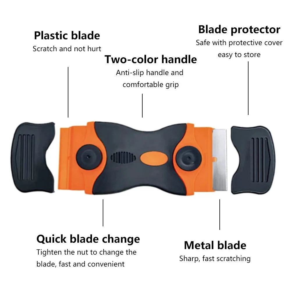 Double-Sided Scraper W/ 20pcs Razor Blade Auto Film Sticker Glue Ice Remover Razor Gap Glass Kitchen Car Cleaner Squeegee Knife