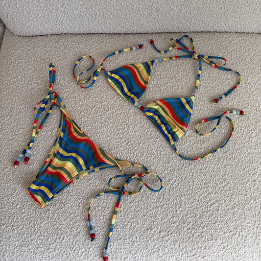 2025 Halter Bikinis Women Swimsuit New Sexy Swimwear Stripe Print Brazilian Bikini Set Micro Biquini Female Cute Beachwear