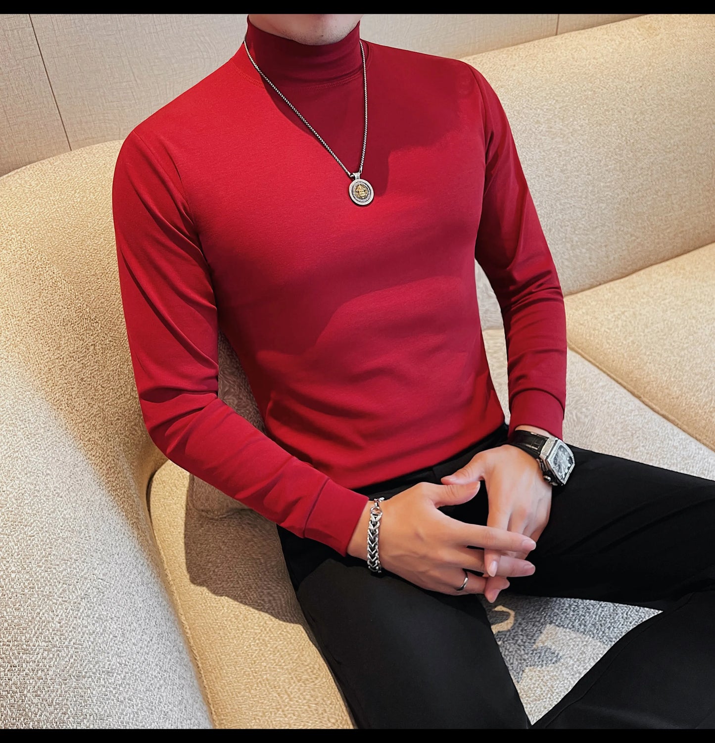 Men's T Shirts Autumn Winter New Turtleneck Long Sleeve T-Shirts For Men Clothing 2025 Slim Fit Casual Basic Tee Shirt Homme 4XL