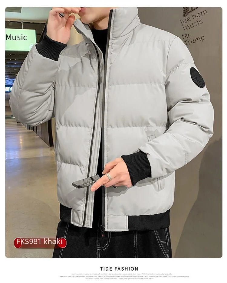 Men's Casual Cotton-padded Coat Winter Warm Thickened Solid Color Jacket Stand Collar Trendy Korean Style Fit Padded Jacket