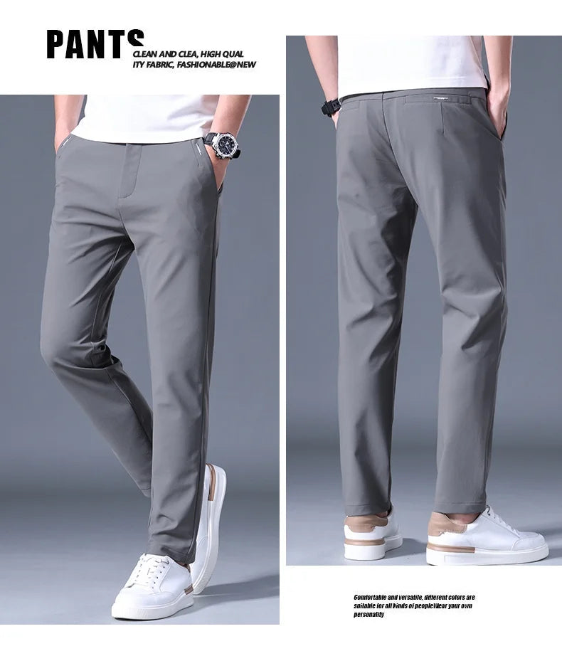 Summer Men's Casual Pants Thin Business Stretch Slim Fit Elastic Waist Jogger Korean Classic Blue Black Gray Brand Trousers Male