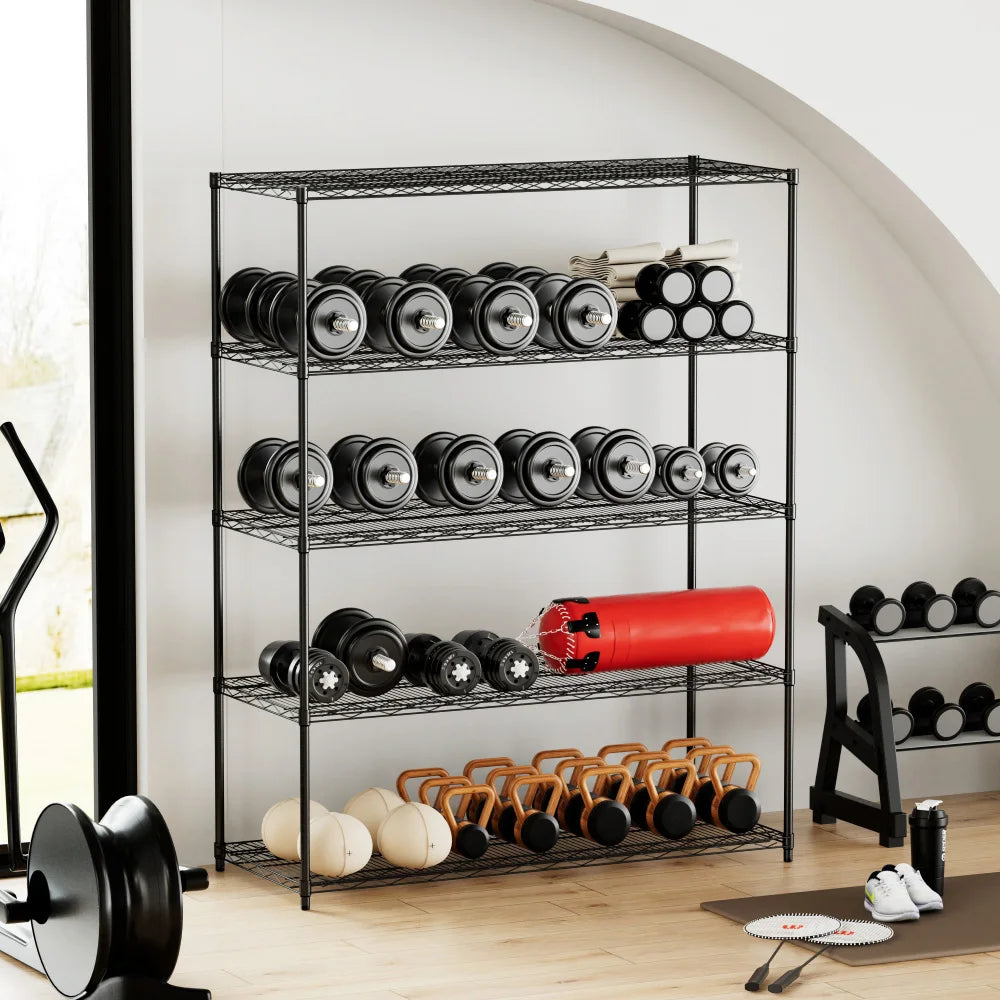Warehouse supermarket kitchen other 5-layer heavy-duty adjustable shelves with wheels  adjustable feet  frame bearing 300 pounds