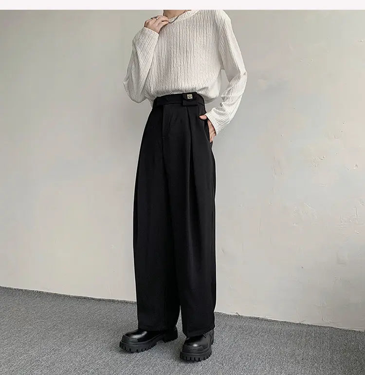 2023 New Black Suit Pants Men Fashion Social Mens Dress Pants Korean Loose Oversized Wide Leg Pants Mens Formal Trousers M-2XL
