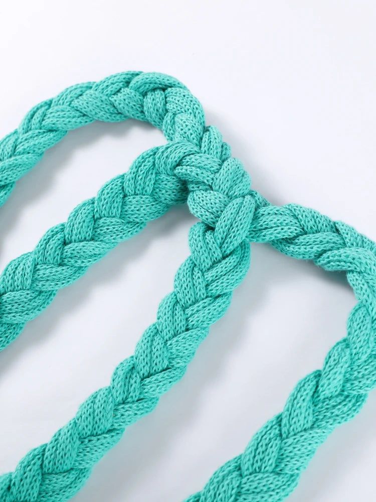 Knitted Halter Over Long Dresses Camisole V-Neck Hollow Out Strap Waist Cinching Slimming Split Beach Long Dresses Crochet Robes