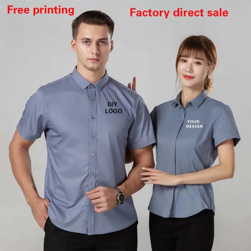 Professional Shirts Men Women Long-Sleeved Short-Sleeved White Gray Blue Workwear Shirt Suits 4S Shop Customized Embroidered log