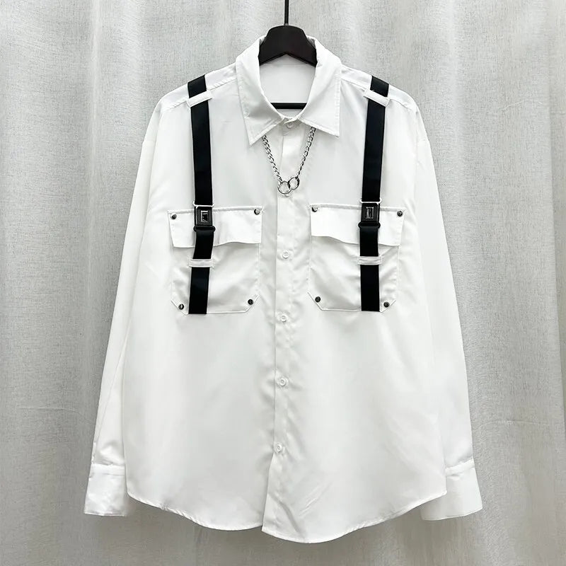 New Niche Design Fashion Brand Shirts Man Straps High-end Loose Fitting Long Blouse BF Women Shirts