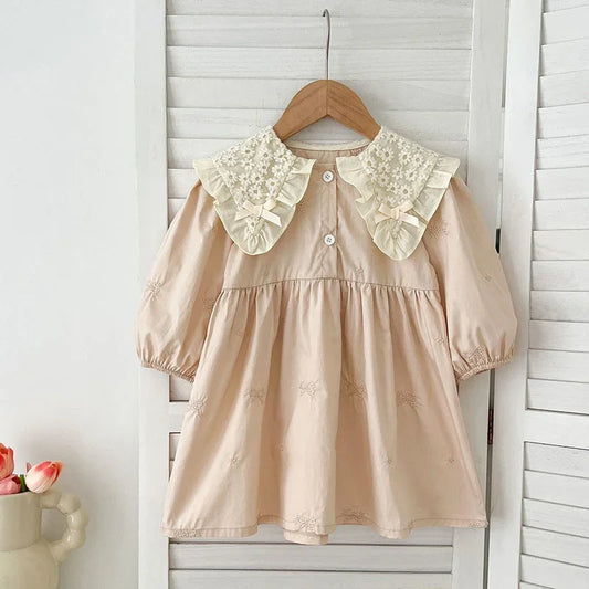 1-6Y Baby Girl Clothing Lace Autumn Casual Dresses Children Fashion Embroidery Sweet Princess Dress Long Sleeve Kids Party Dress