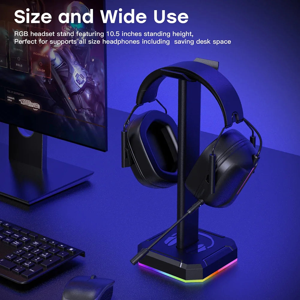 Aluminum Alloy Gaming Headphone Stand Space Saving Desktop Organizer Vertical Bracket RGB Backlight Headset Holder Display Rack