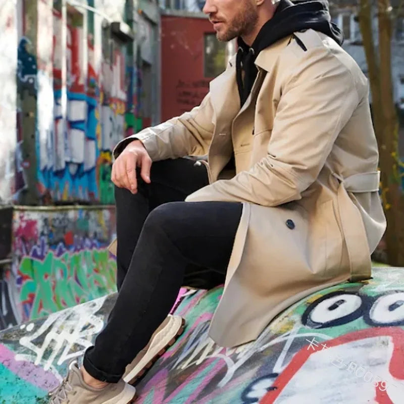 Men Fashion Windbreaker Winter Long Jacket Coats Casual Outerwear Classic Overcoats Pocket Jackets Coat Man Clothes Streetwear