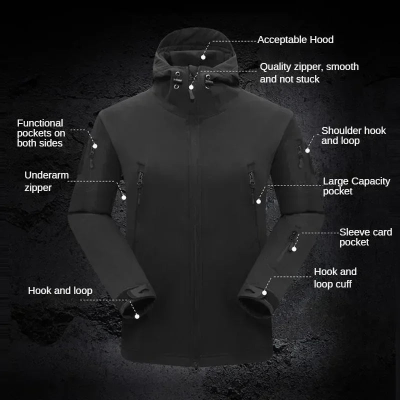 Winter Tactical Sets Men Outdoor Work Fleece Jacket Waterproof Shark Skin Soft Shell Hooded Jacket Multi-pocket Cargo Pant 2 Pcs
