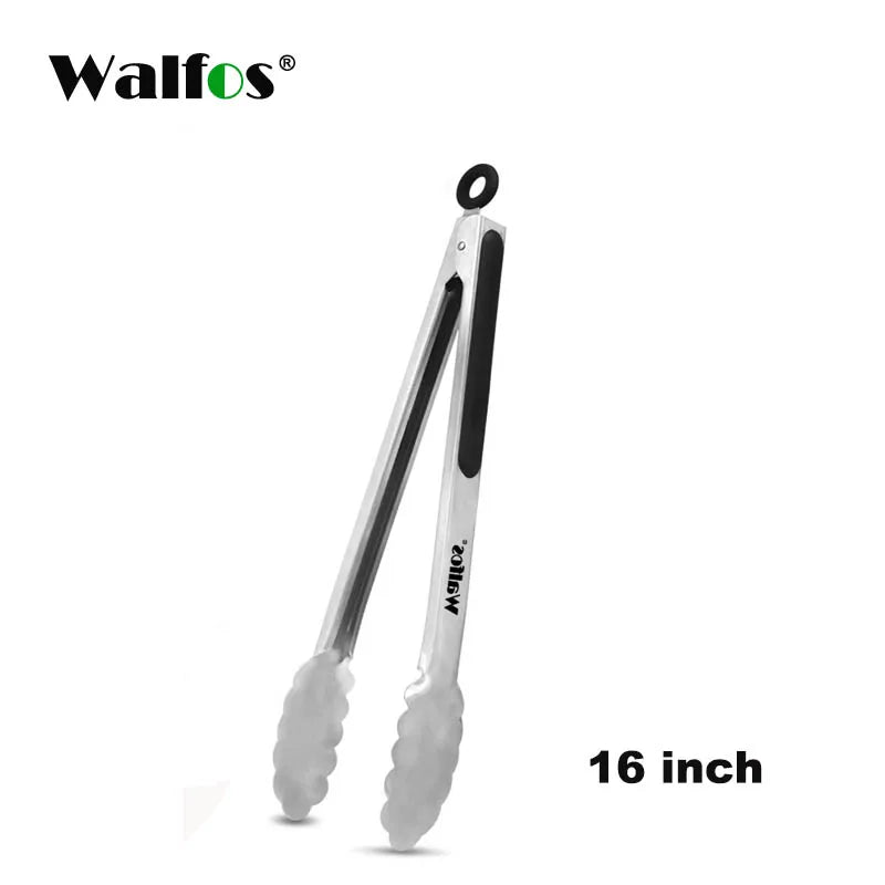 WALFOS BBQ Grilling Tong Salad Serving Food Tong Stainless Steel Metal Kitchen Tongs Barbecue Cooking Locking Tong Food BBQ Clip