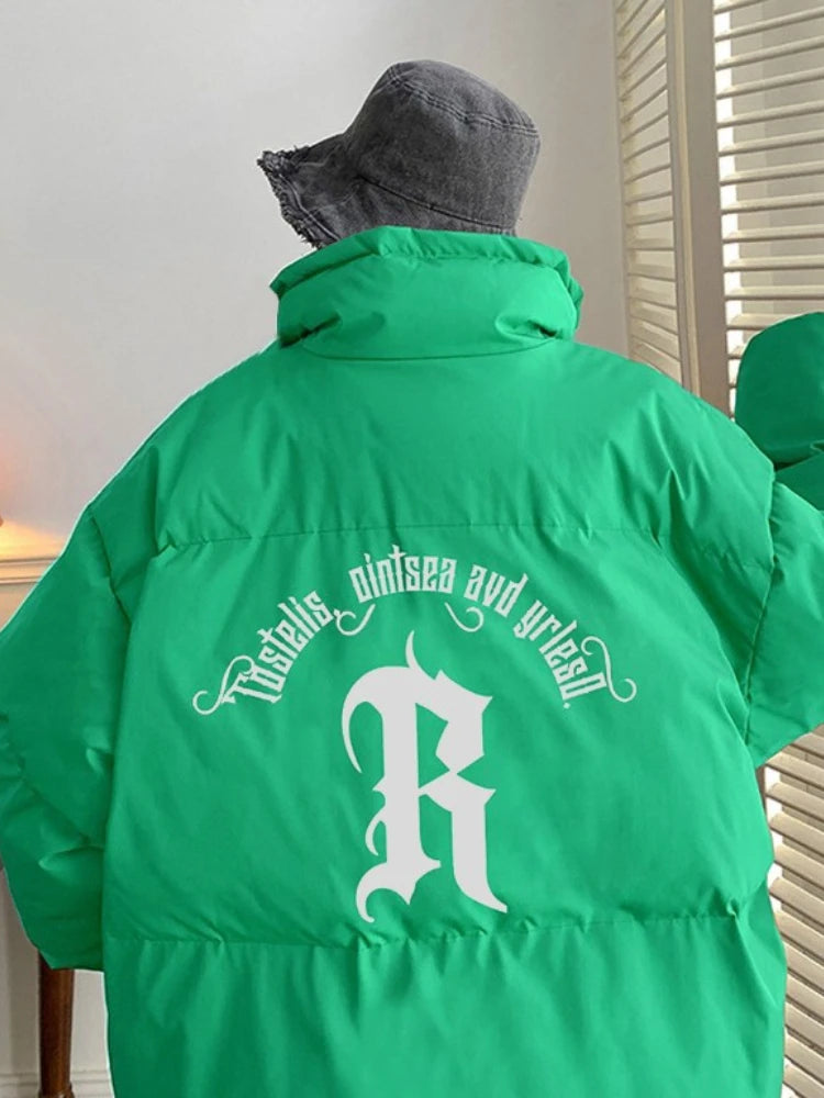 Gmiixder Men's Winter Punk Letter Parkas Hip Hop Oversize Thickened Down Jacket Oversize Padded Jacket Cool Bread Zipper Up Coat