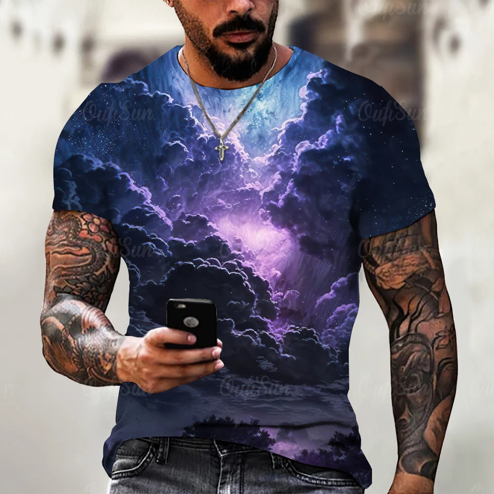 Men's T Shirt 3d Lightning Print Mens Short-Sleeved Tops Summer Street Fashion T-Shirt for Men Casual Tees Oversized Clothing XL