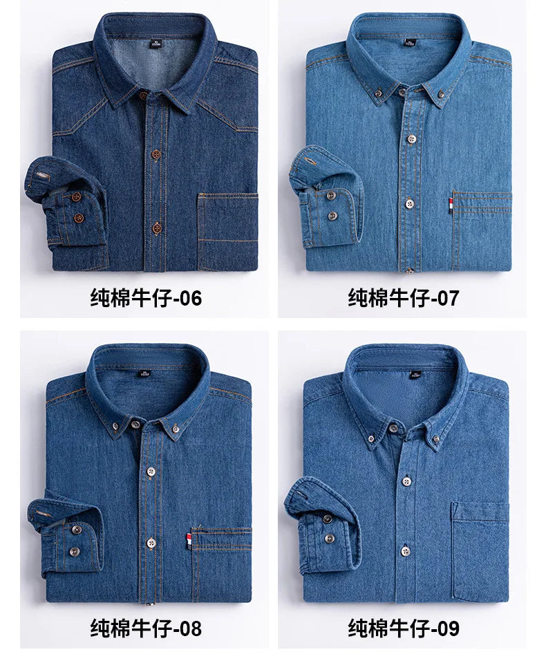2023 Spring and Autumn Enzyme Washed Men's Long Sleeve Denim Shirt Pure Cotton Casual Fashion Outerwear Versatile Men's Clothing