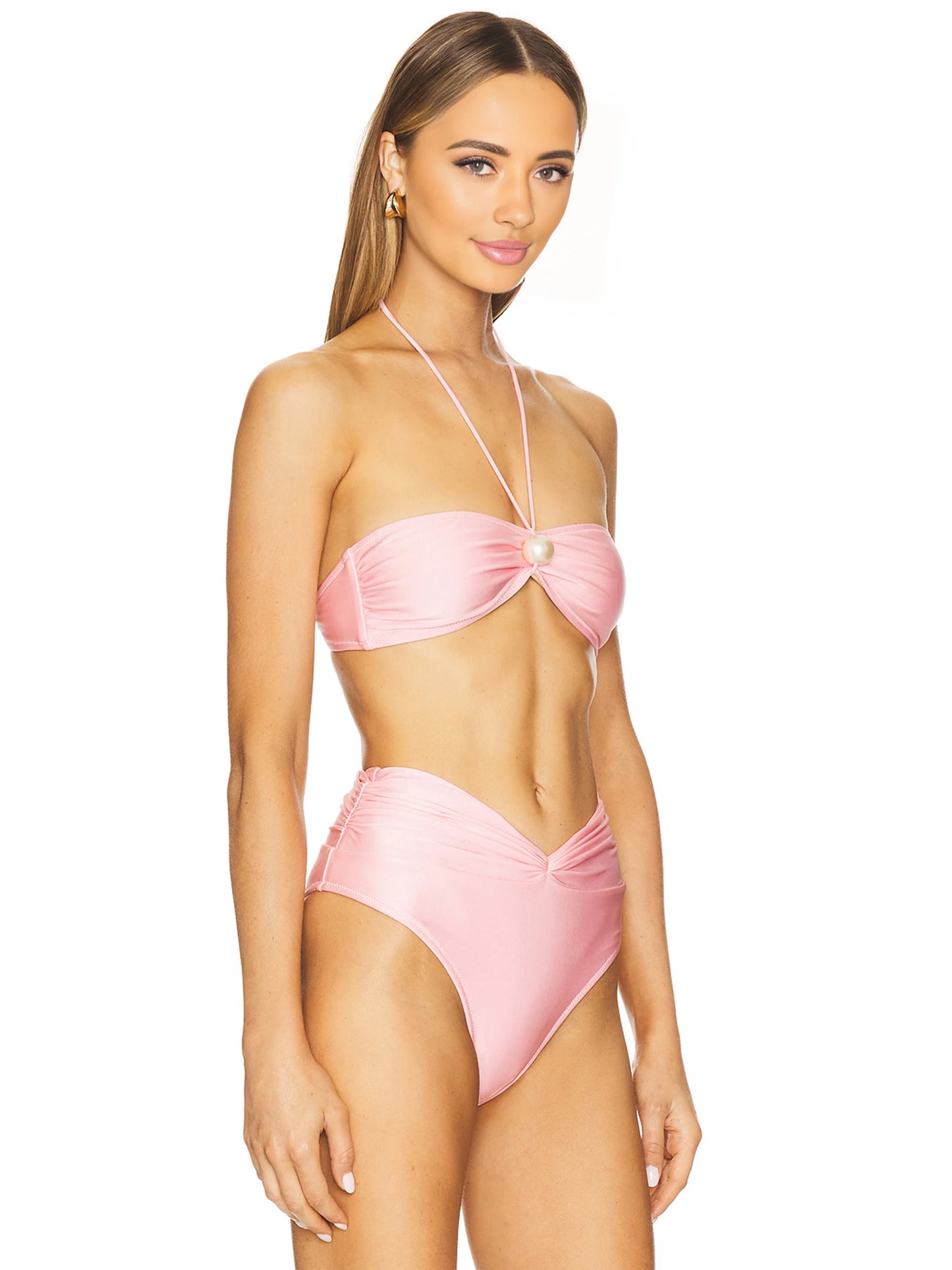 3 Piece Bikini Set 2025 Sexy Pink Swimwear Halter Bathing Suit with Sheer Skirt Beachwear Female Vacation Dresses Swimsuit K193