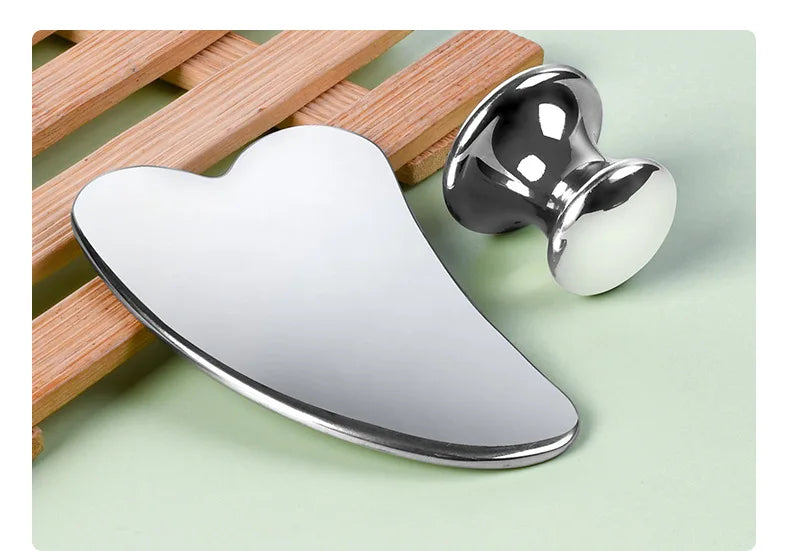 Facial Stainless Steel Scraper Massage Mushroom Gua Sha Tool Face Lift Anti-Aging Skin Tightening Cooling Metal Reduce Puffiness