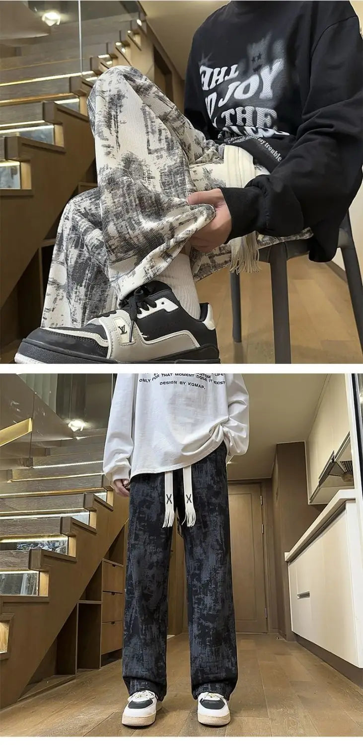 2025 New Chinese-style Spring and Summer American High Street Casual Men Tie-Dye Loose Straight Pants