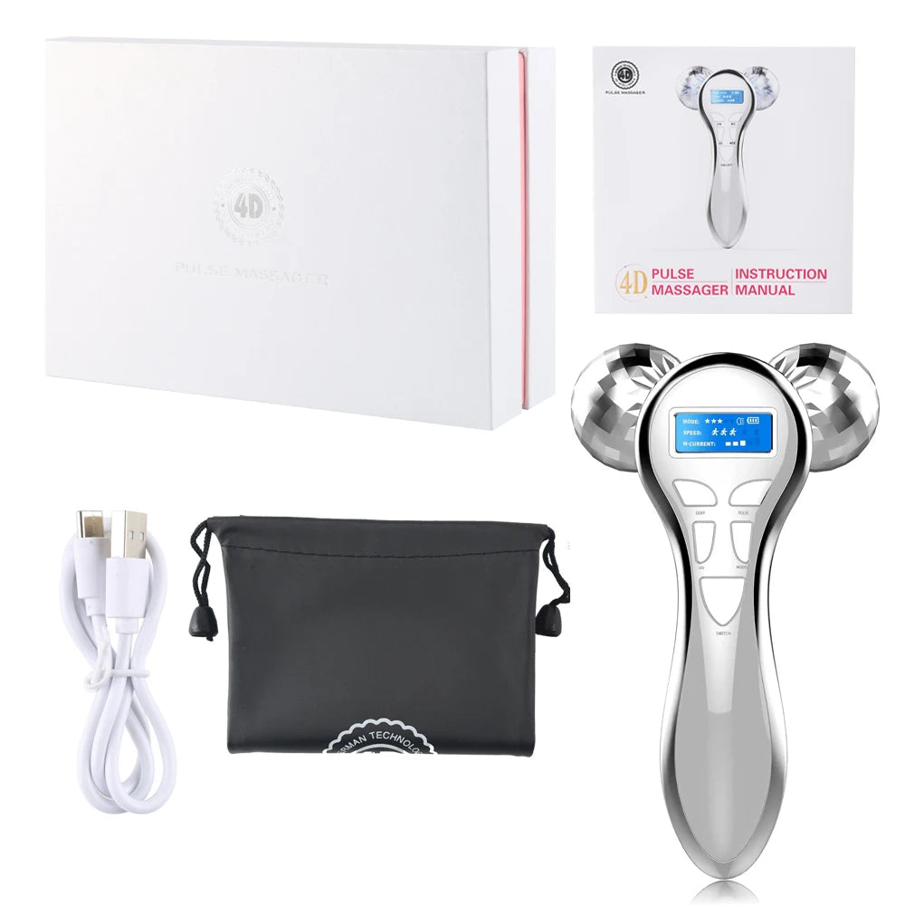 4D EMS Face Massager Roller Microcurrent Vibration Facial V Lifting Massage Devices Beauty Skin Care Tool For Neck Eye Body