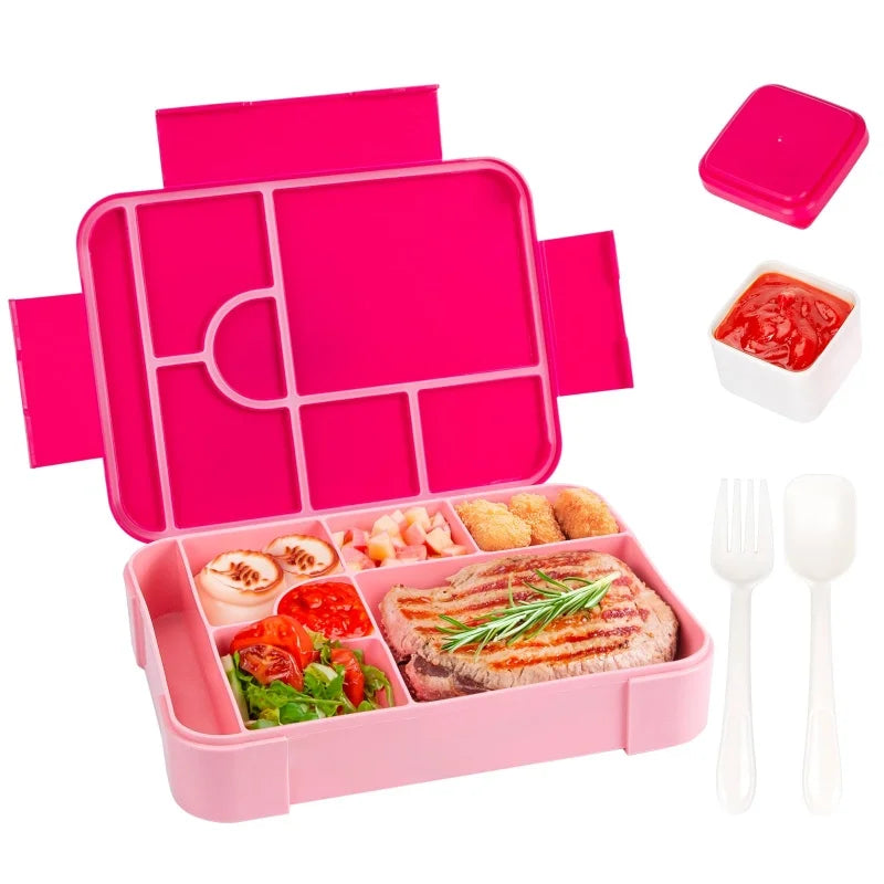 Divided Bento Box Large Capacity Microwave Lunch Box with Fork Spoon Leakproof Food Container For Back To School Camping Kitchen